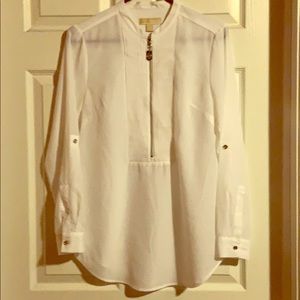 Michael Kors White Zip-up Tuxedo Shirt